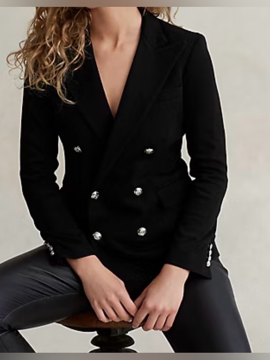 Polo Ralph Lauren Jackets & Blazers - Polo Ralph Lauren Knit Double Breasted Blazer Jacket Black Silver Crest Size 16